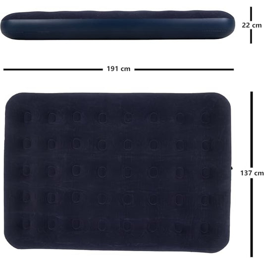 Close up of Avenli double air mattress soft navy blue velour non-slip top surface with coil beam construction