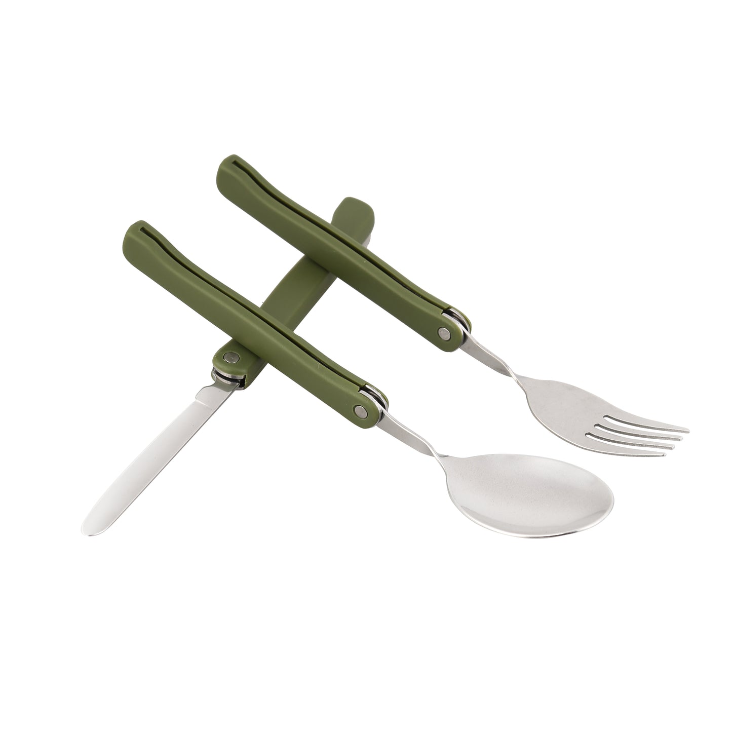 Close up of STARCAMP camping cutlery olive green canvas carry pouch with stitched edges and fold-over closure