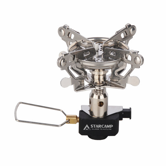 STARCAMP ultralight camping stove folded to compact 6.7 x 5 x 7.7cm travel size