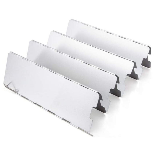STARCAMP 8-panel aluminium wind shield formed into full circle around camping stove blocking wind from all sides