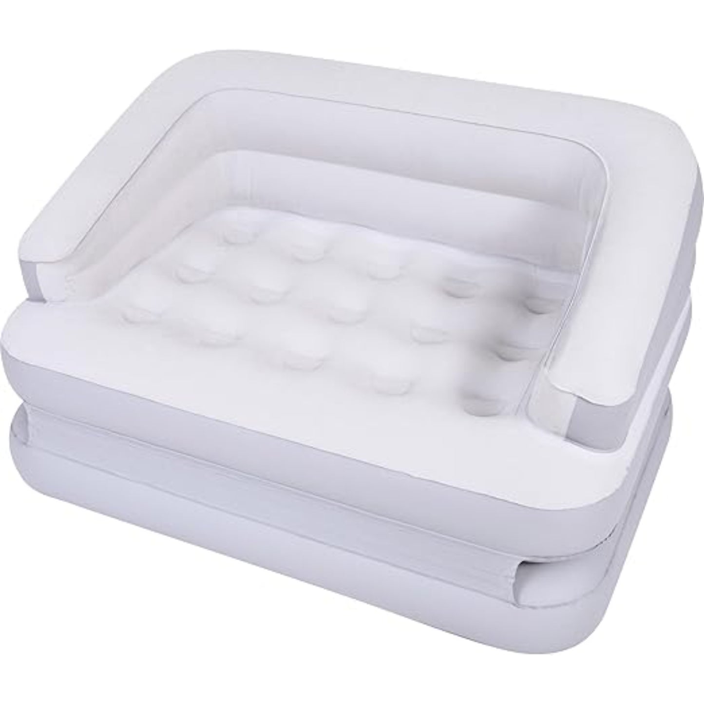 Avenli 4-in-1 inflatable sofa bed in white and grey showing sofa configuration with high backrest and wide armrests at 198 x 138 x 62cm