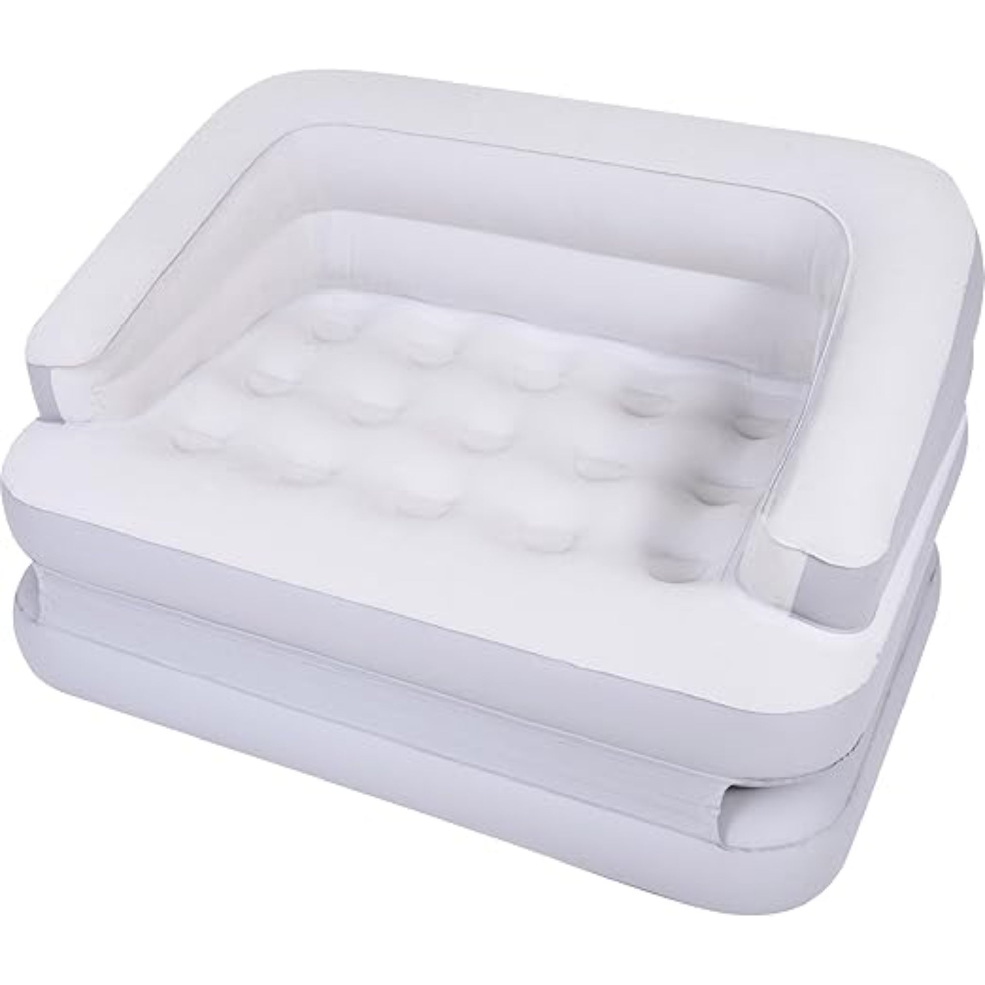 Avenli 4-in-1 inflatable sofa bed in white and grey showing sofa configuration with high backrest and wide armrests at 198 x 138 x 62cm