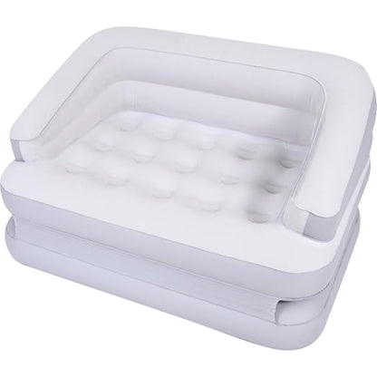 Avenli 4-in-1 inflatable sofa bed in white and grey showing sofa configuration with high backrest and wide armrests at 198 x 138 x 62cm