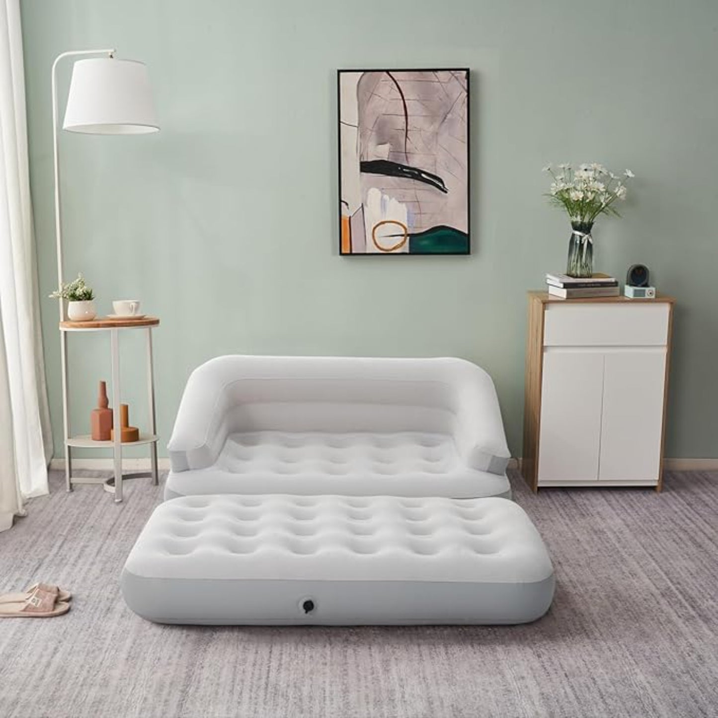 Avenli 4-in-1 inflatable sofa bed deflated and folded flat for compact storage and easy transport