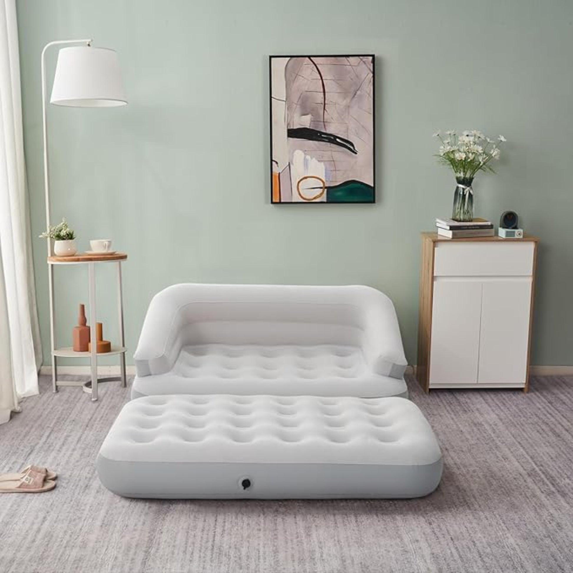 Avenli 4-in-1 inflatable sofa bed deflated and folded flat for compact storage and easy transport