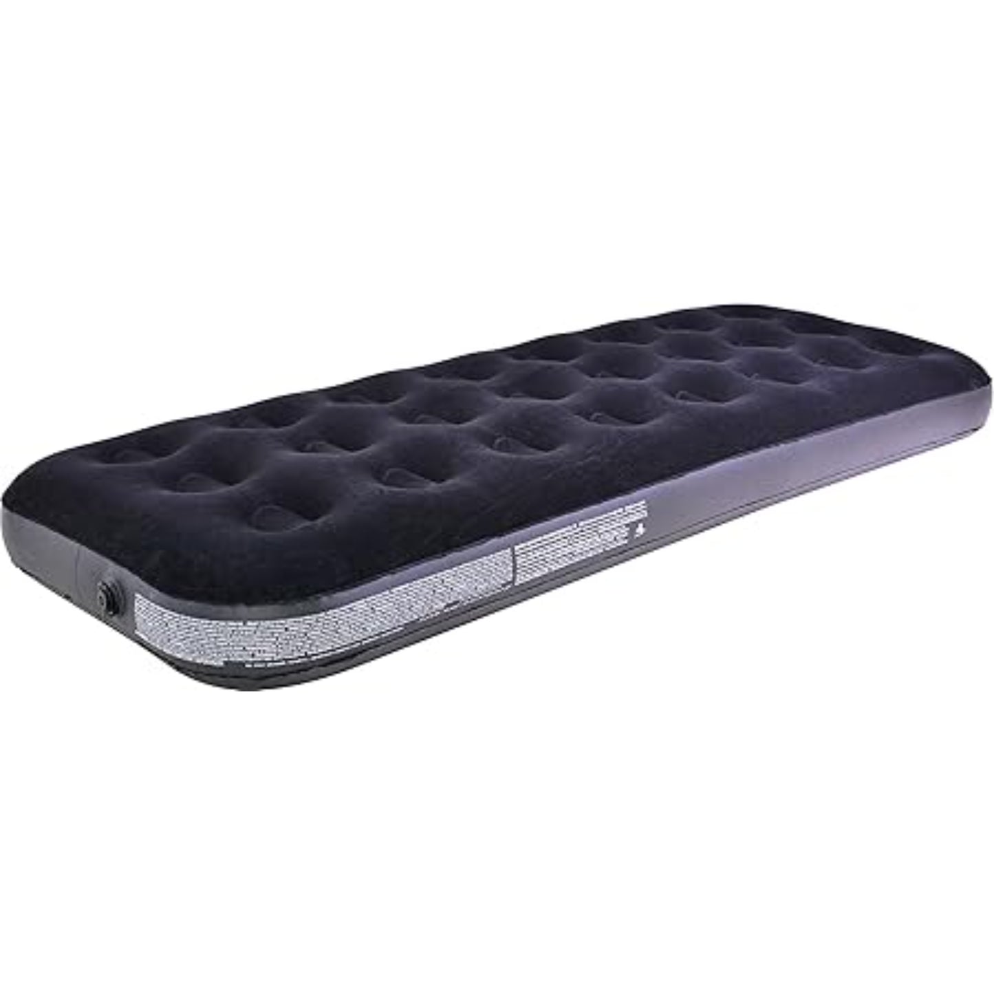 Close up of Avenli single air bed soft navy blue velour non-slip top surface with coil beam indentations