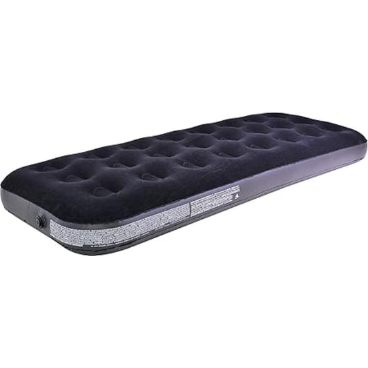 Close up of Avenli single air bed soft navy blue velour non-slip top surface with coil beam indentations