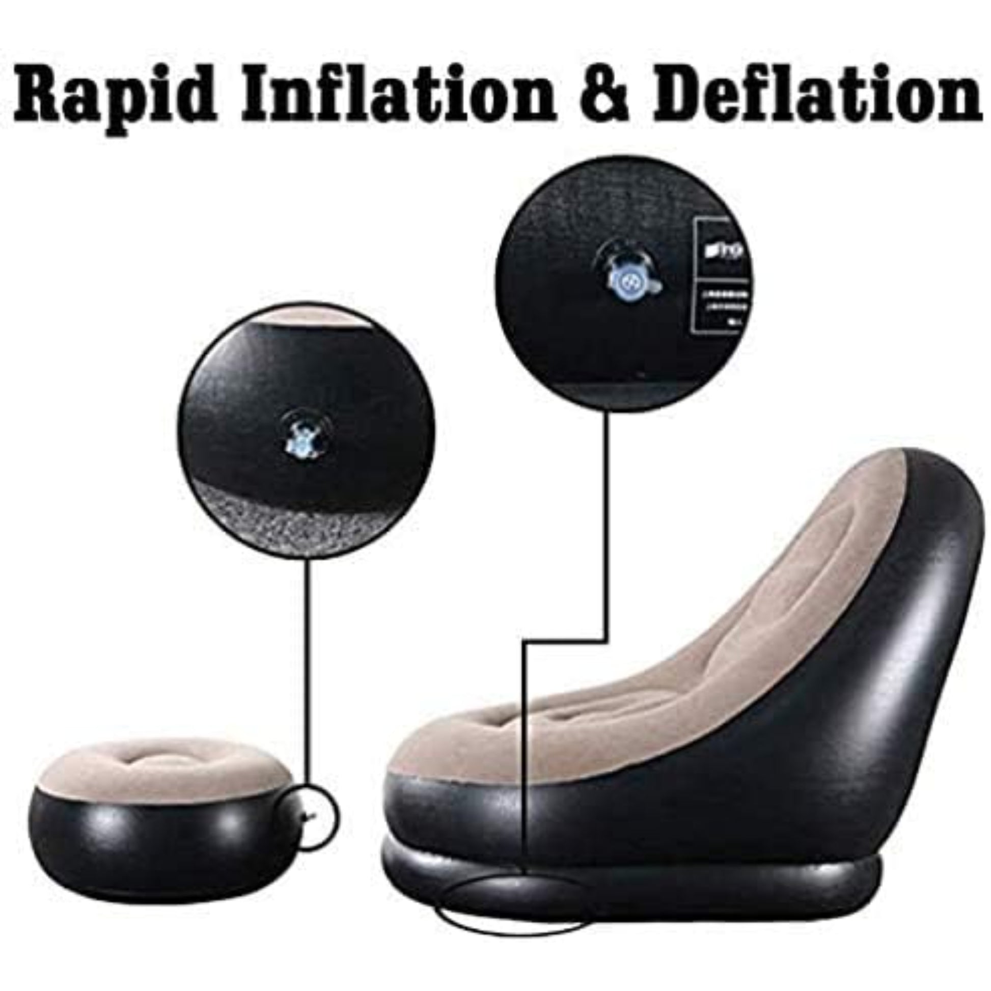 Close up of Avenli inflatable lounge chair built-in cup holder on armrest for keeping drinks within reach