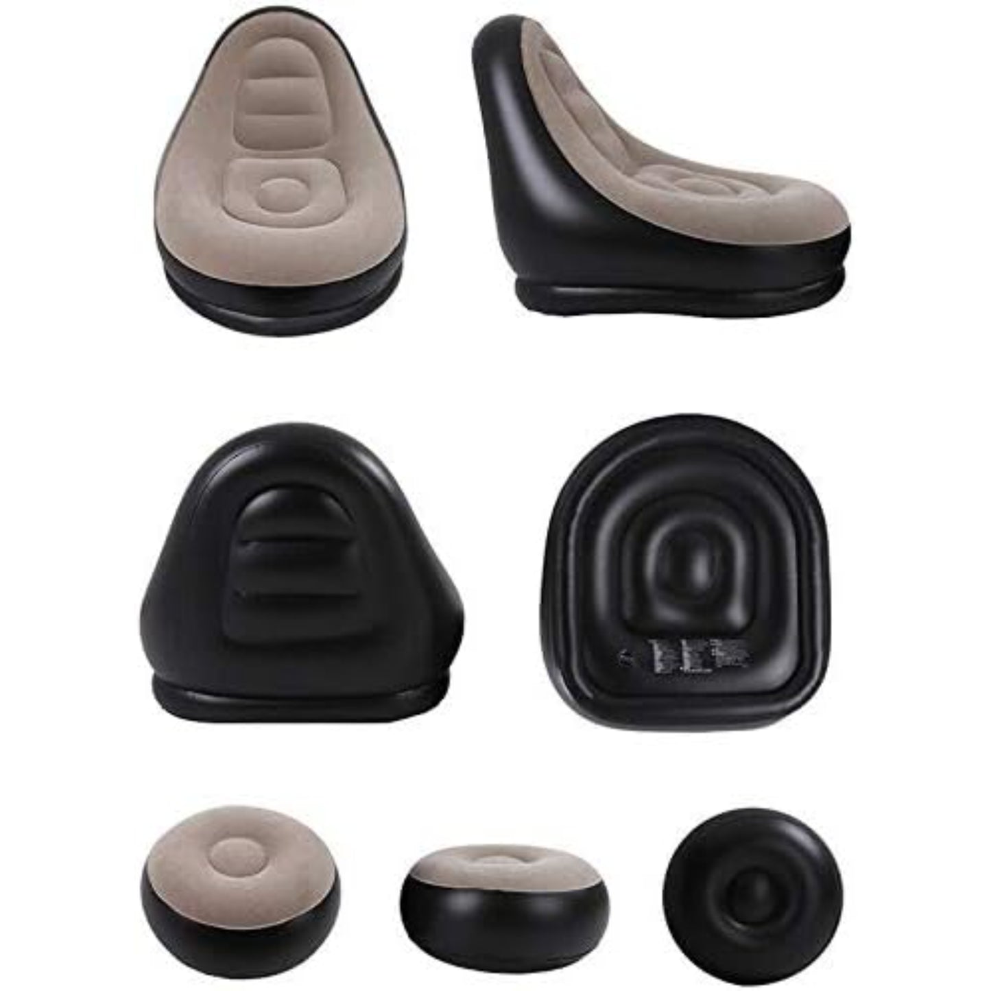Close up of Avenli inflatable lounge chair high 85cm backrest with contoured lumbar support panel and grey flocked surface