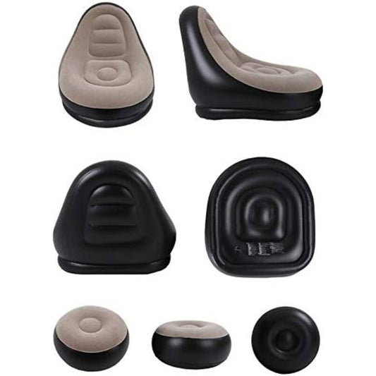 Close up of Avenli inflatable lounge chair high 85cm backrest with contoured lumbar support panel and grey flocked surface