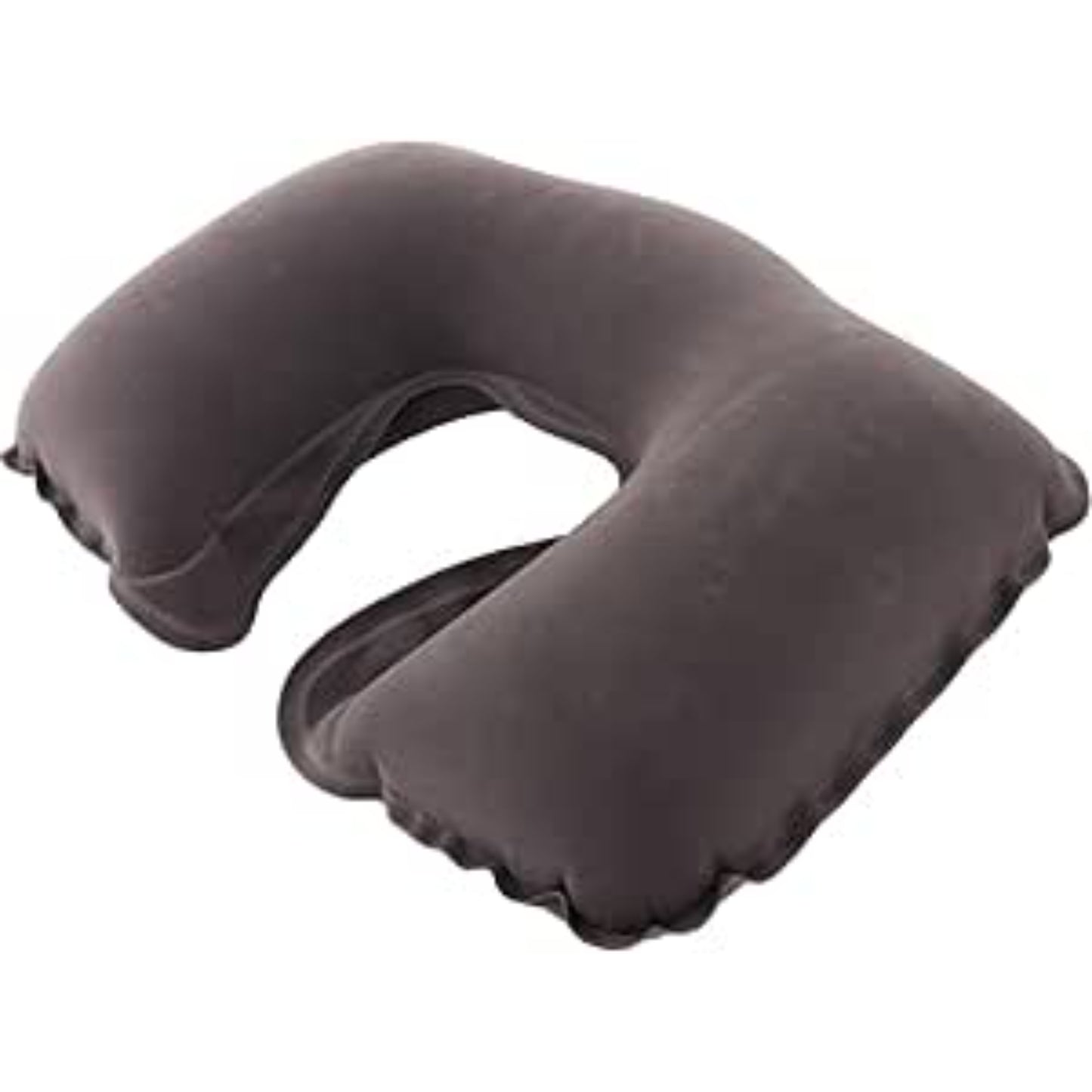Avenli inflatable U-shape neck pillow in dark grey with soft flocked velour surface at 45 x 28cm for travel and camping