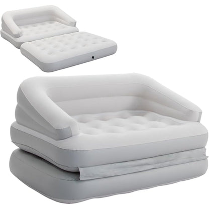 Close up of Avenli inflatable sofa bed soft white flocked velour surface with coil beam construction for support