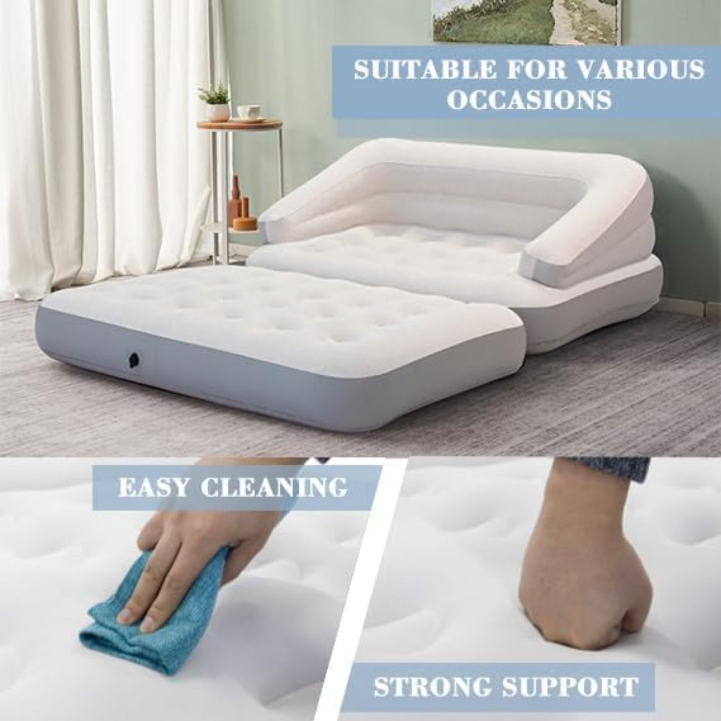Repair patch included with Avenli 4-in-1 inflatable sofa bed for quick leak repair indoors and outdoors