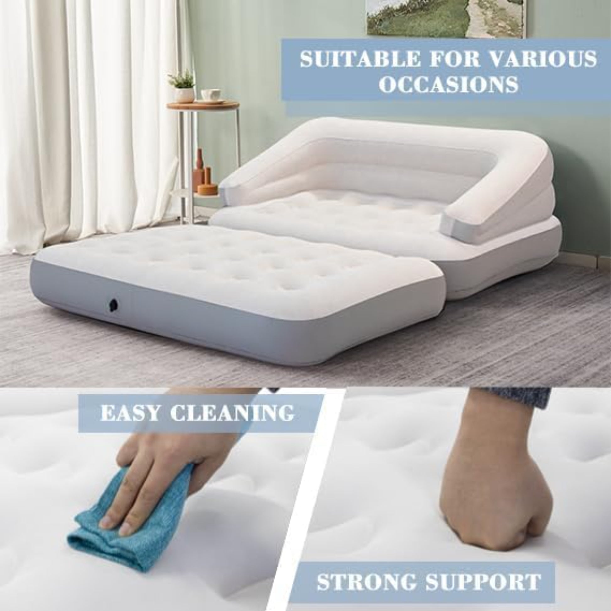 Repair patch included with Avenli 4-in-1 inflatable sofa bed for quick leak repair indoors and outdoors