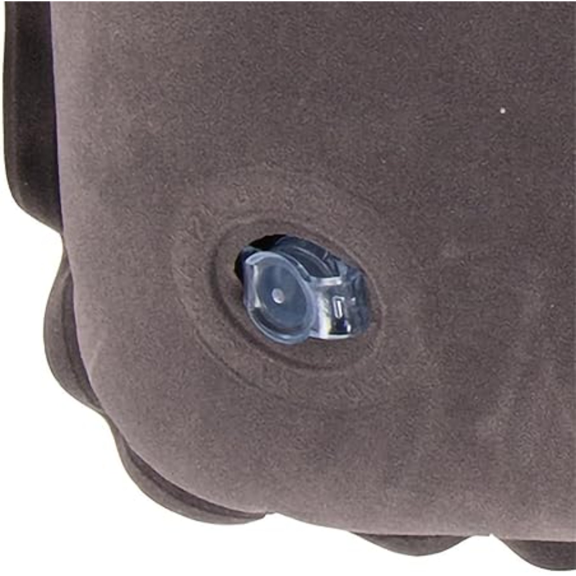 Close up of Avenli inflatable neck pillow soft dark grey flocked velour surface that is skin-friendly and non-slip