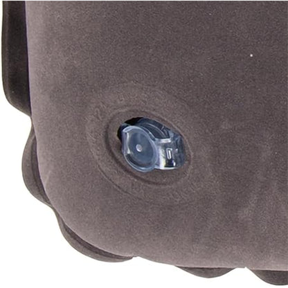 Close up of Avenli inflatable neck pillow soft dark grey flocked velour surface that is skin-friendly and non-slip