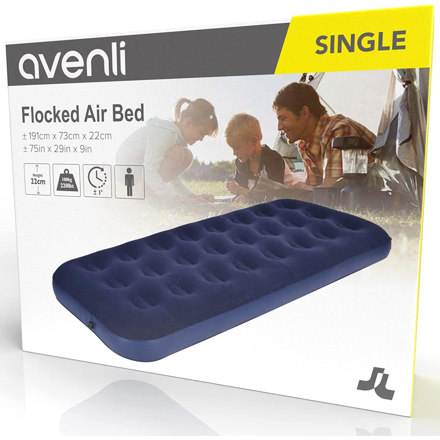 Avenli single inflatable air bed deflated and folded to compact size for camping transport and storage