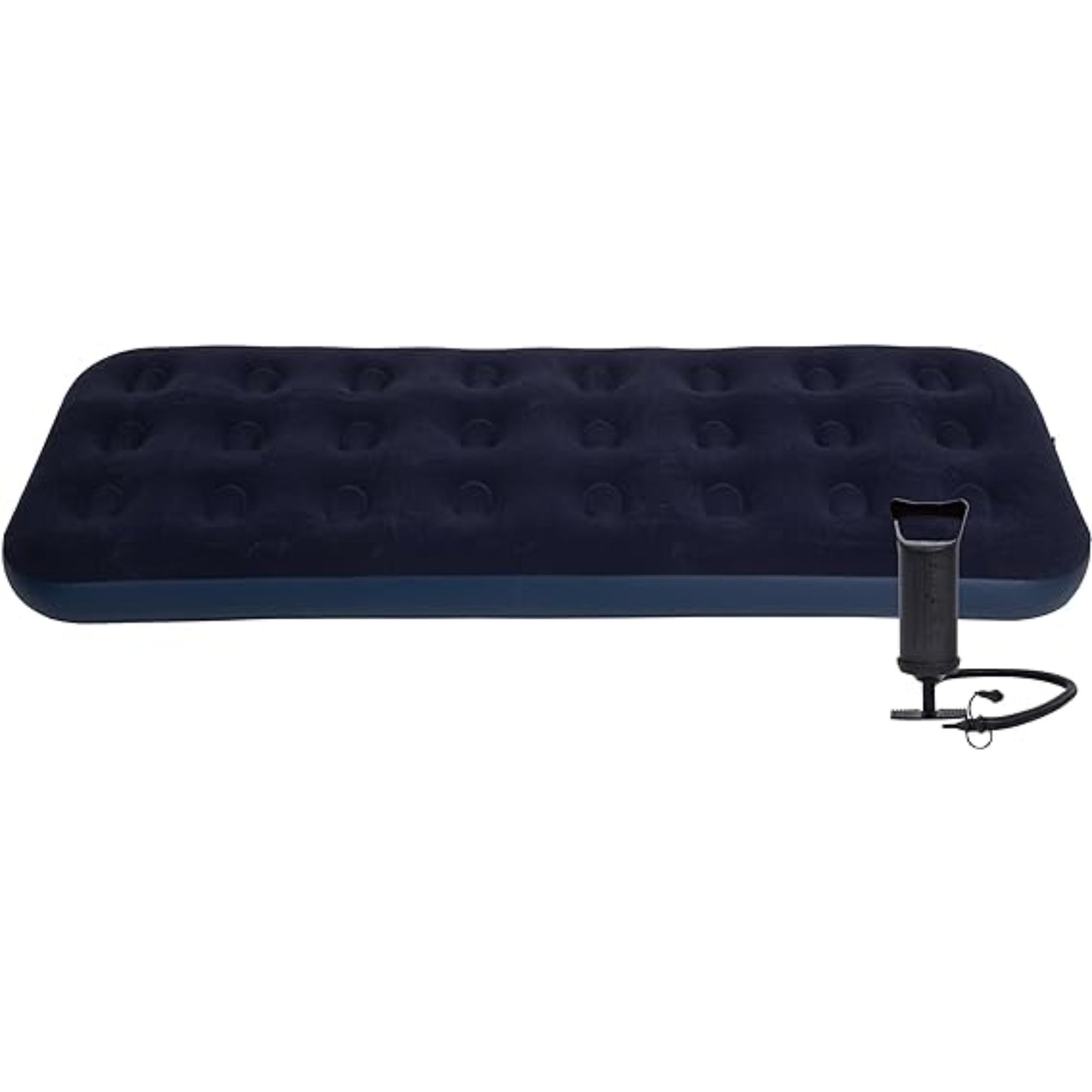 Close up of Avenli single air mattress soft navy blue velour flocked surface with coil beam construction