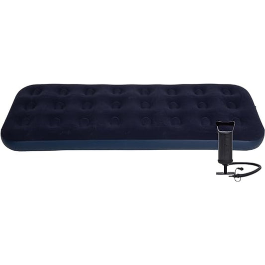 Close up of Avenli single air mattress soft navy blue velour flocked surface with coil beam construction