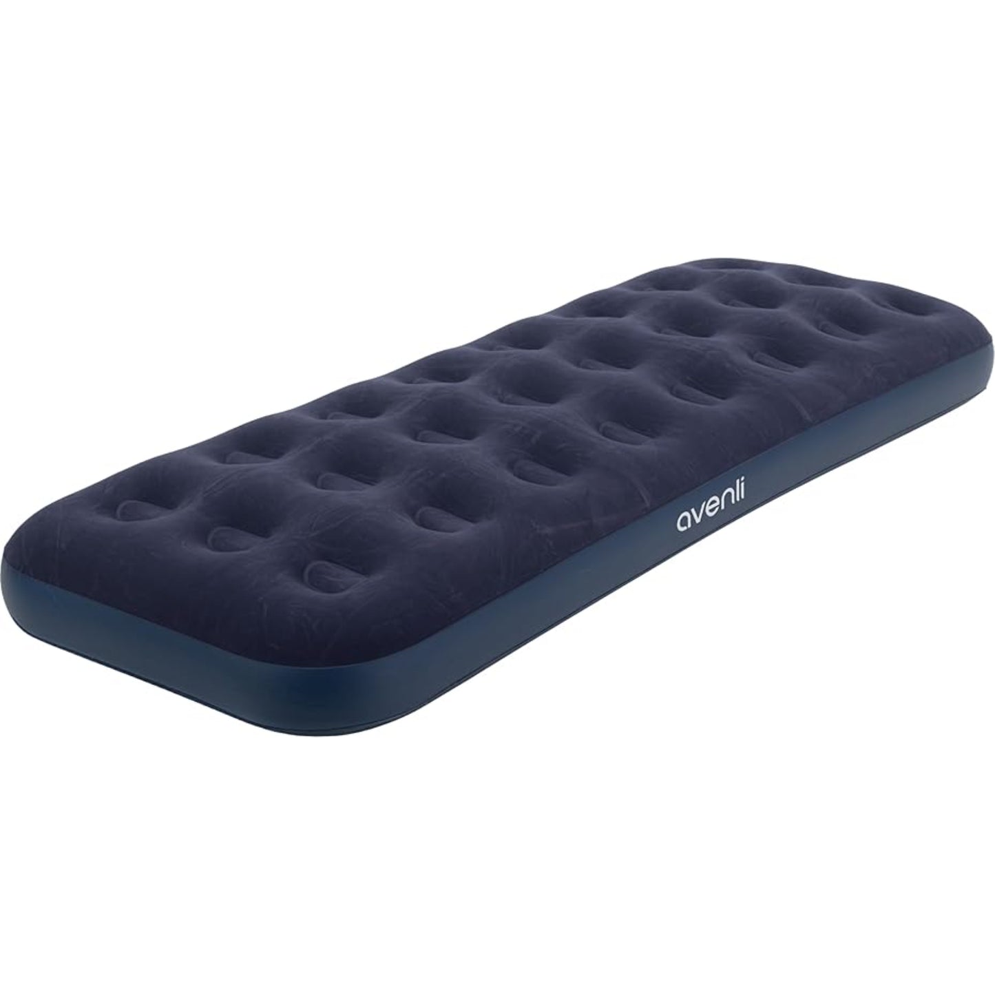 Avenli single inflatable air bed in navy blue with soft velour top and coil beam construction for camping and outdoor use