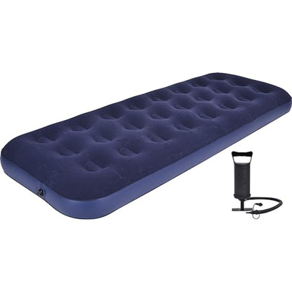 Avenli single inflatable air mattress in navy blue with hand pump and 2 adapters included at 191 x 73 x 22cm