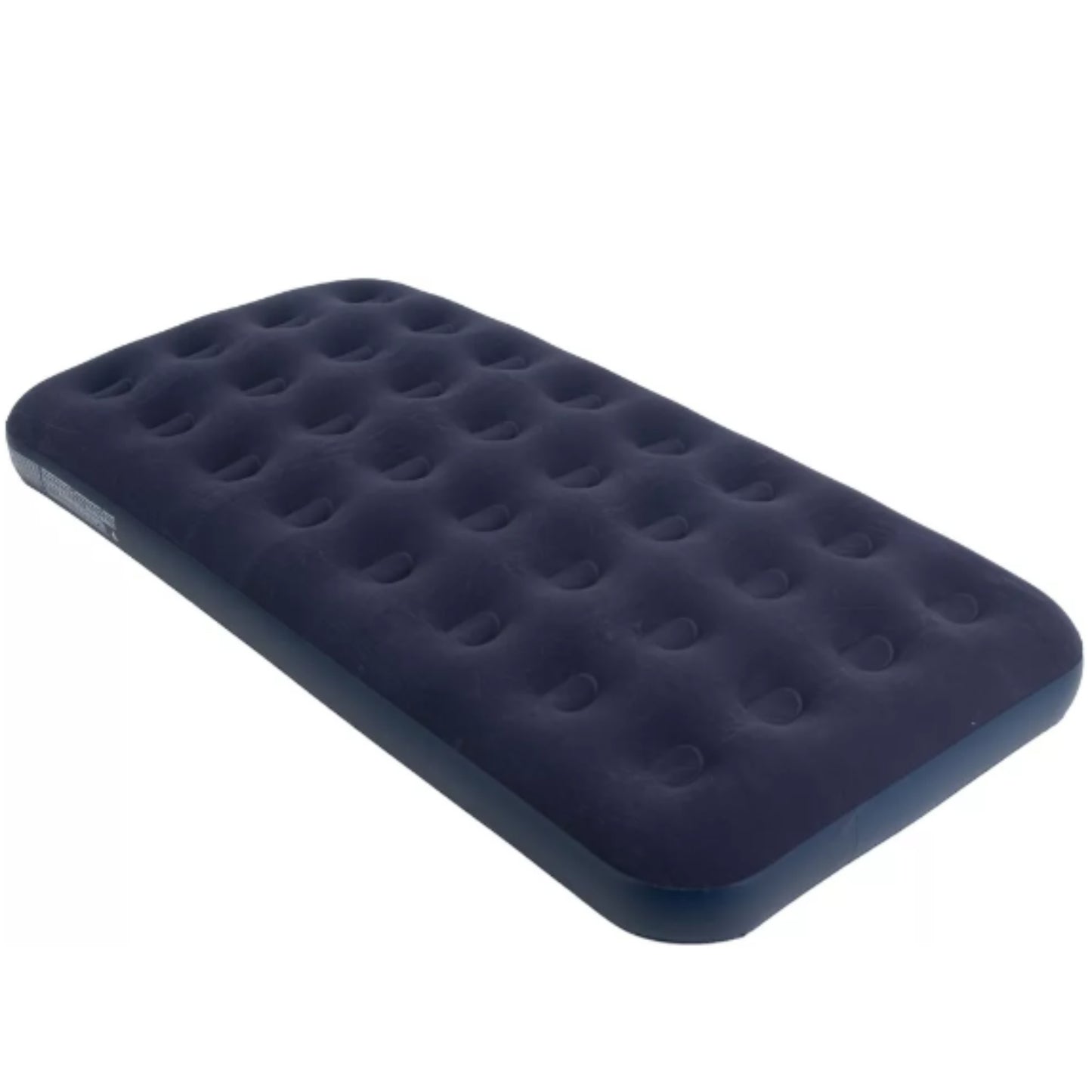 Avenli twin inflatable camping mattress in navy blue with soft velour top and coil beam construction at 191 x 99 x 22cm