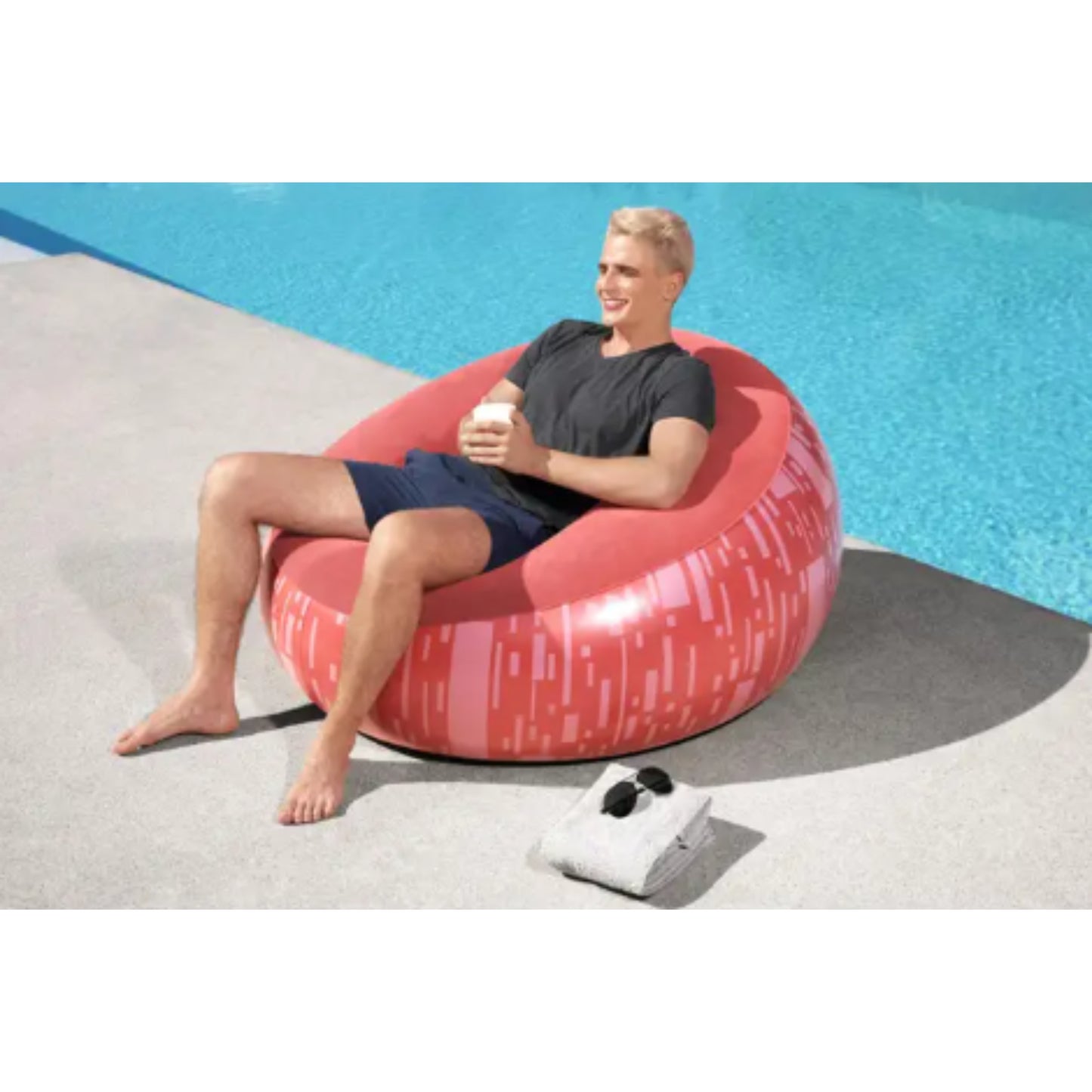 Bestway inflatable round armchair available in 3 different designs and colour patterns for indoor and outdoor use