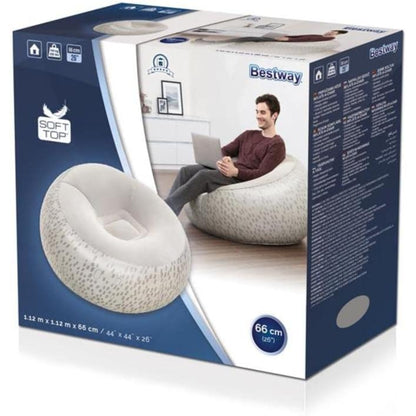 Bestway inflatable round armchair deflated and folded flat for minimal storage space indoors and outdoors