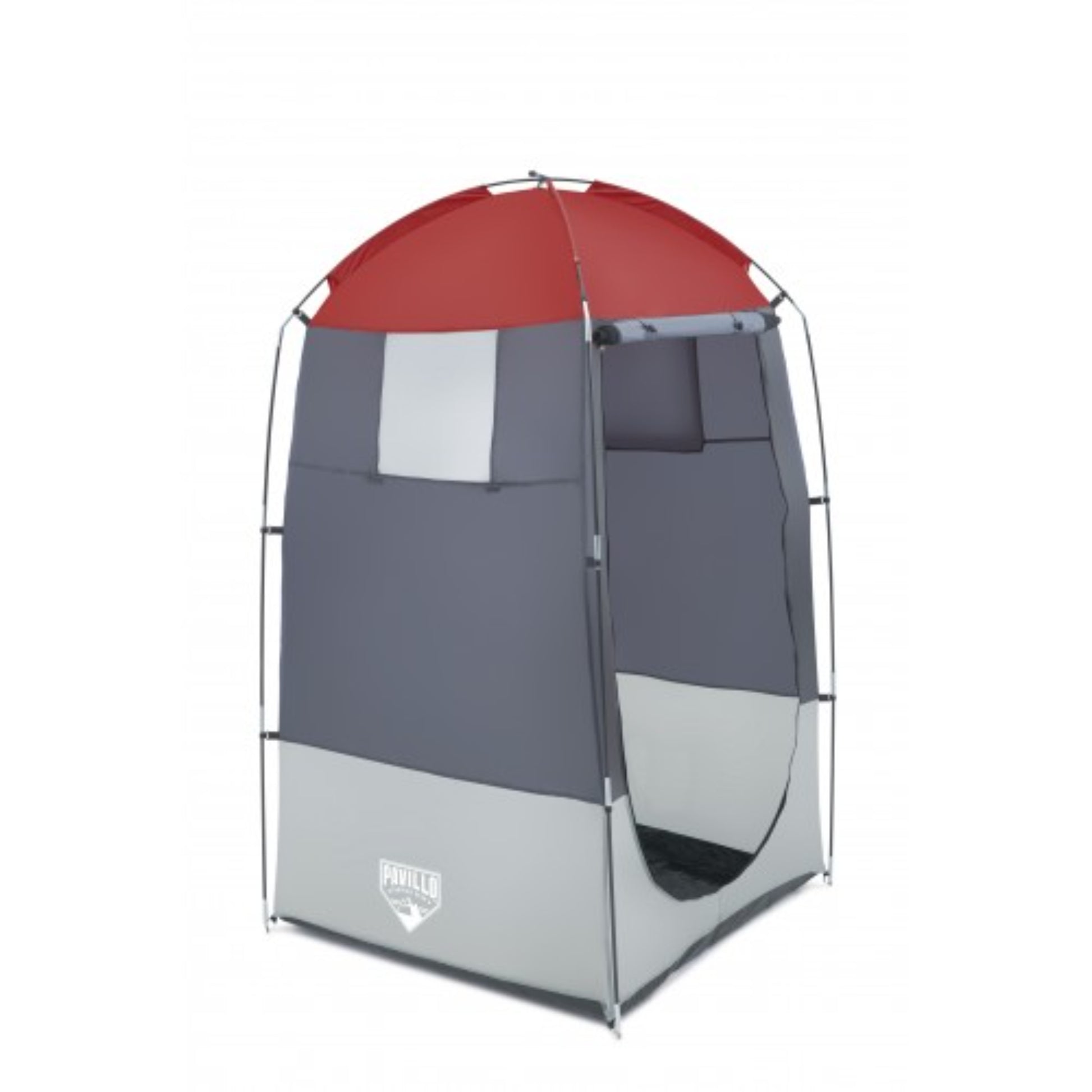 Bestway Pavillo portable privacy shower tent in grey and red at 110 x 110 x 190cm with fibreglass poles and zippered door