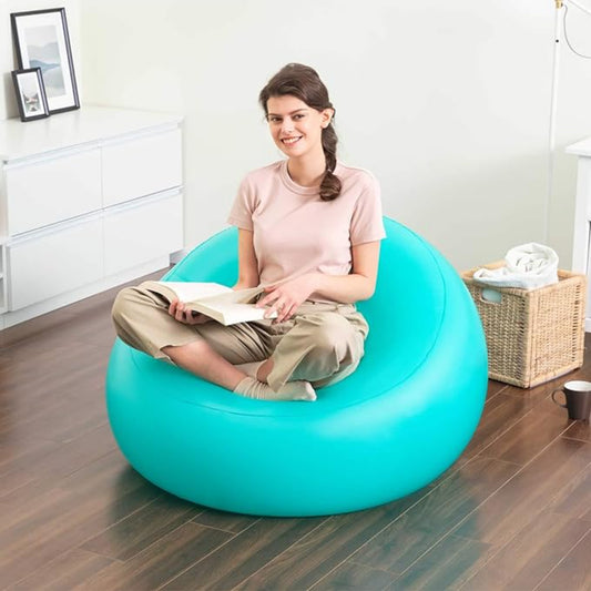 Close up of Bestway PoshPod inflatable chair large contoured seat area with coil beam support for comfortable lounging