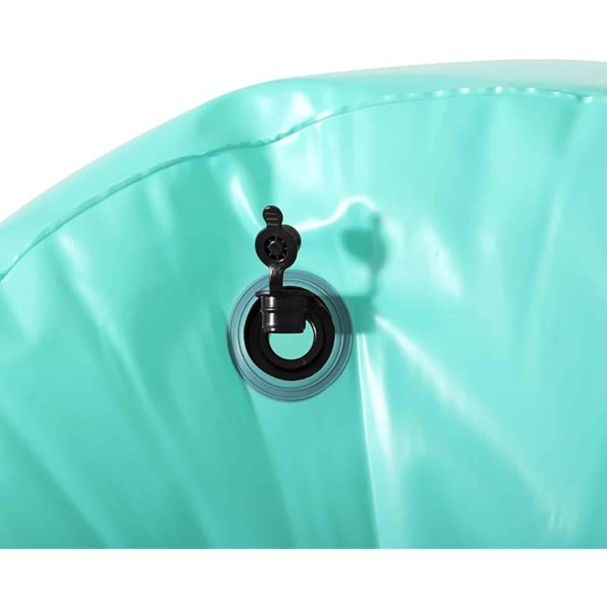 Close up of Bestway PoshPod inflatable chair interlocking quick release valve for fast inflation and deflation