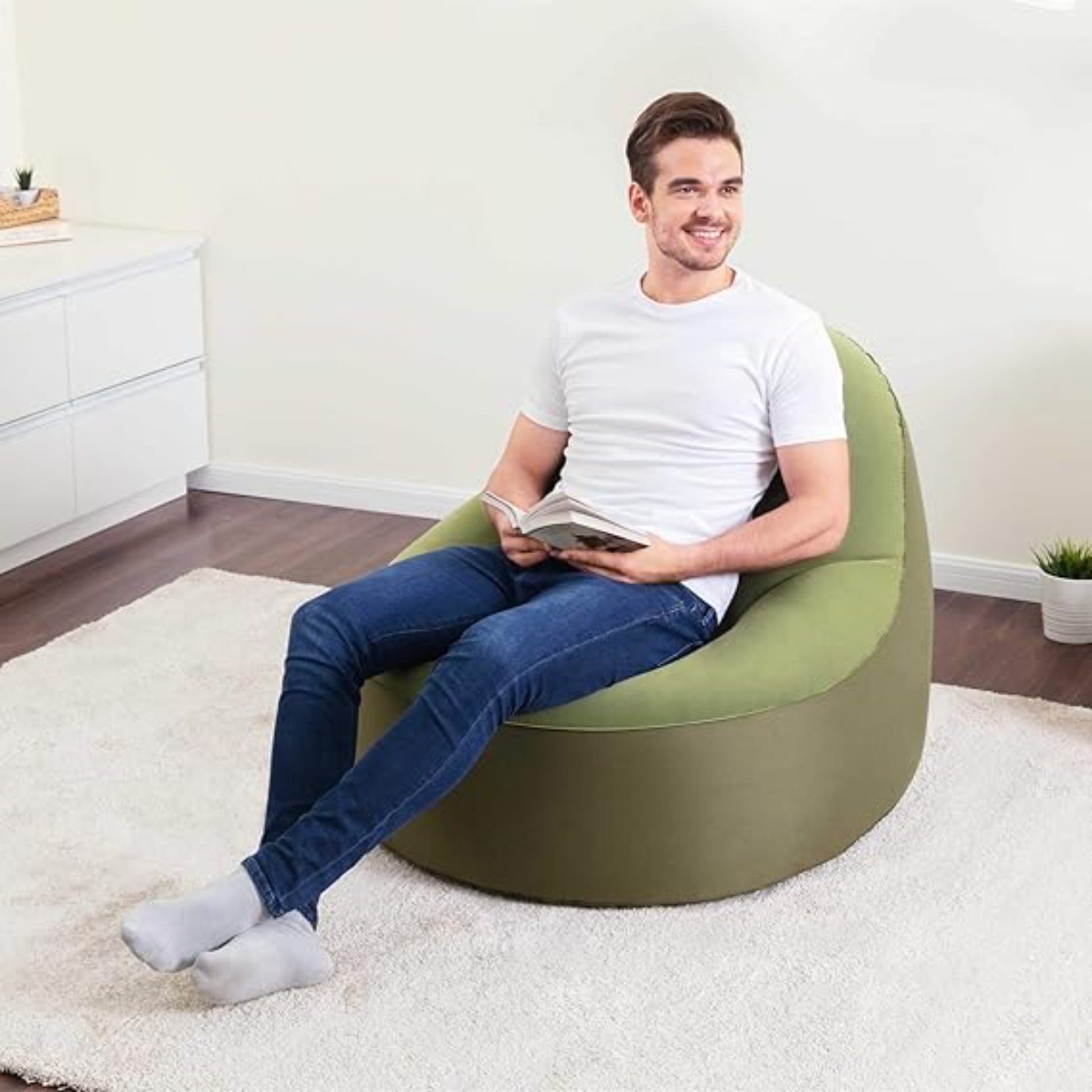 Close up of Bestway ToughPod inflatable chair large contoured seat depression for comfortable and supportive sitting