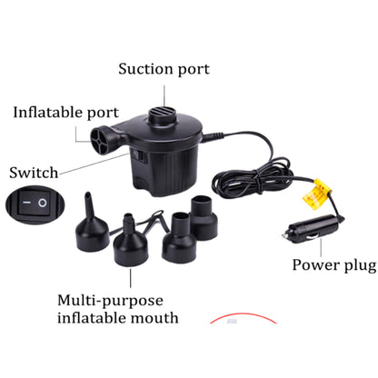 12V car cigarette lighter electric pump with 4 nozzle adapters included with inflatable car back seat mattress