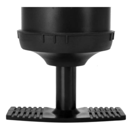 Close up of double-action hand pump flexible ribbed hose with 2 standard valve nozzle adapters for most inflatables
