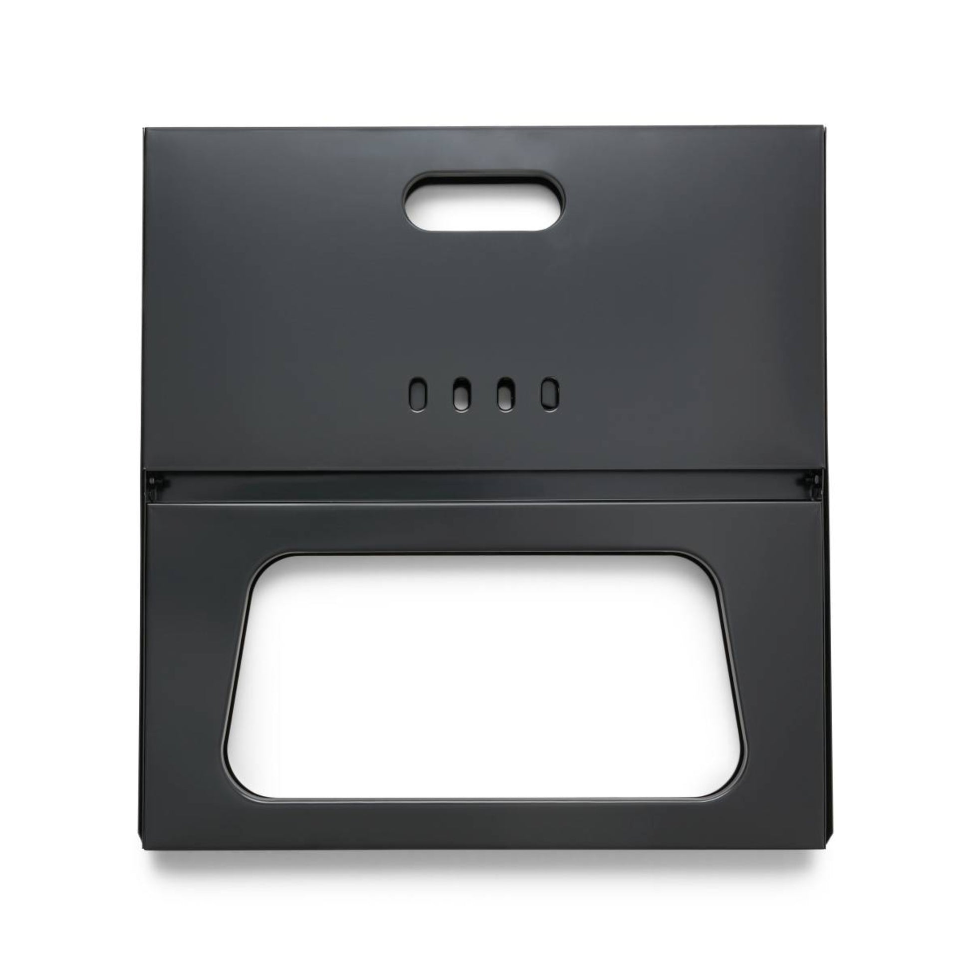 Black portable stove with a white background