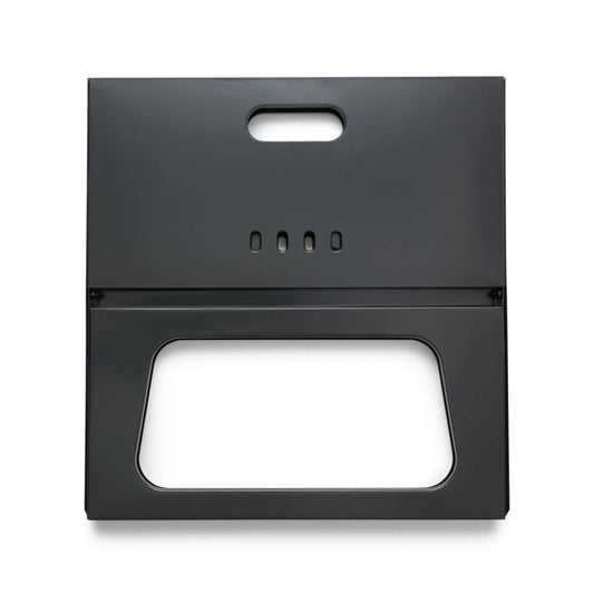 Black portable stove with a white background