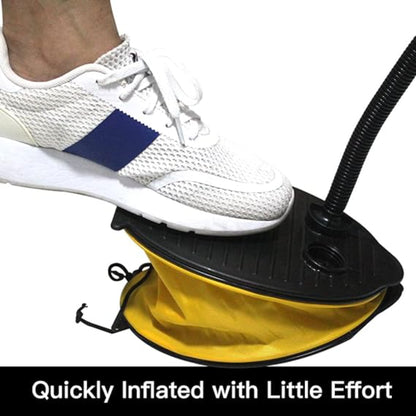Close up of foot bellows air pump black rigid ribbed tread plate top for stable and comfortable foot operation