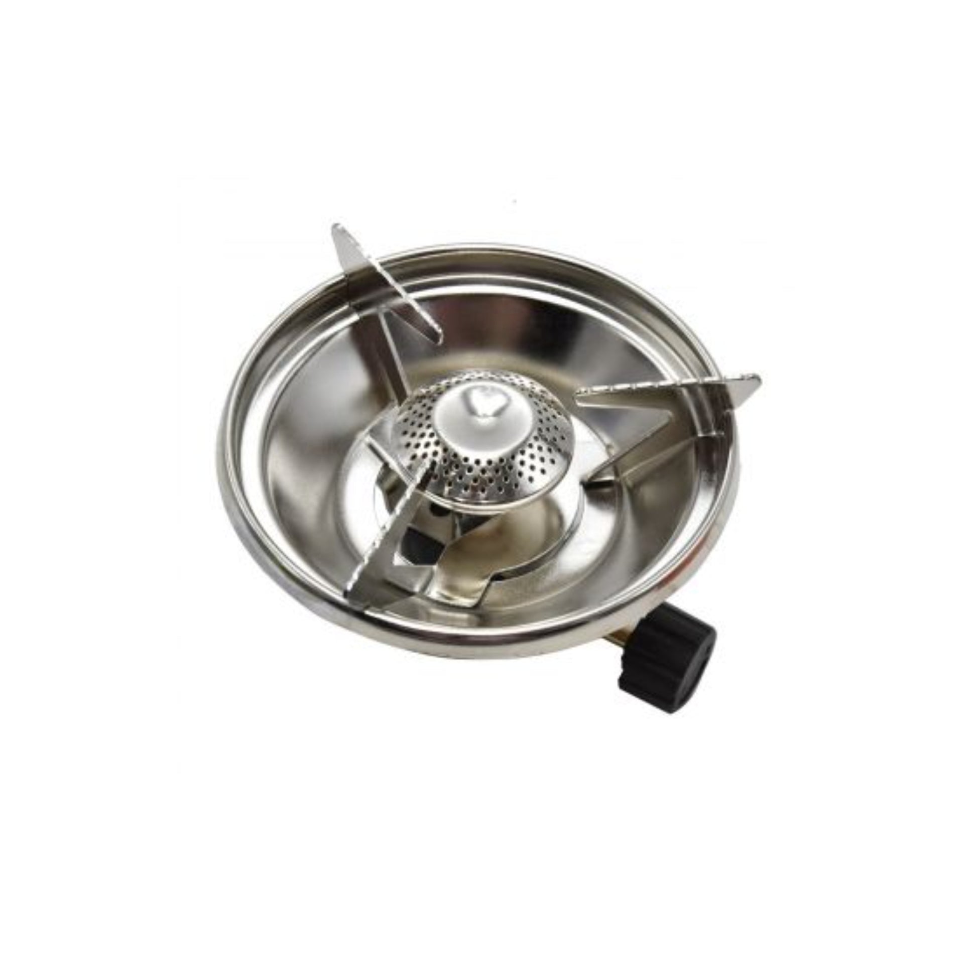 Gaz Power portable round bowl single burner gas stove in stainless steel with folding pot supports and brass flow control valve