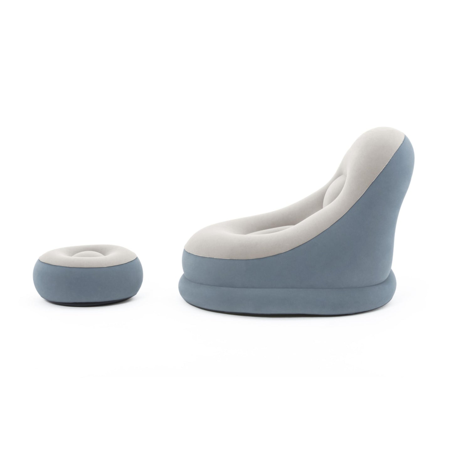 Close up of Comfort Cruiser inflatable chair soft grey flocked surface on seat and backrest for comfortable lounging
