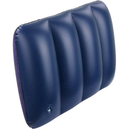 Close up of inflatable travel pillow showing three I-beam air channels running lengthwise for stable head support