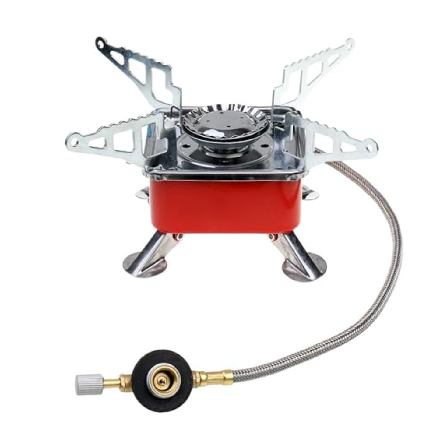 Mini Square Camping Stove 2800W Red Stainless Steel Flexible Hose