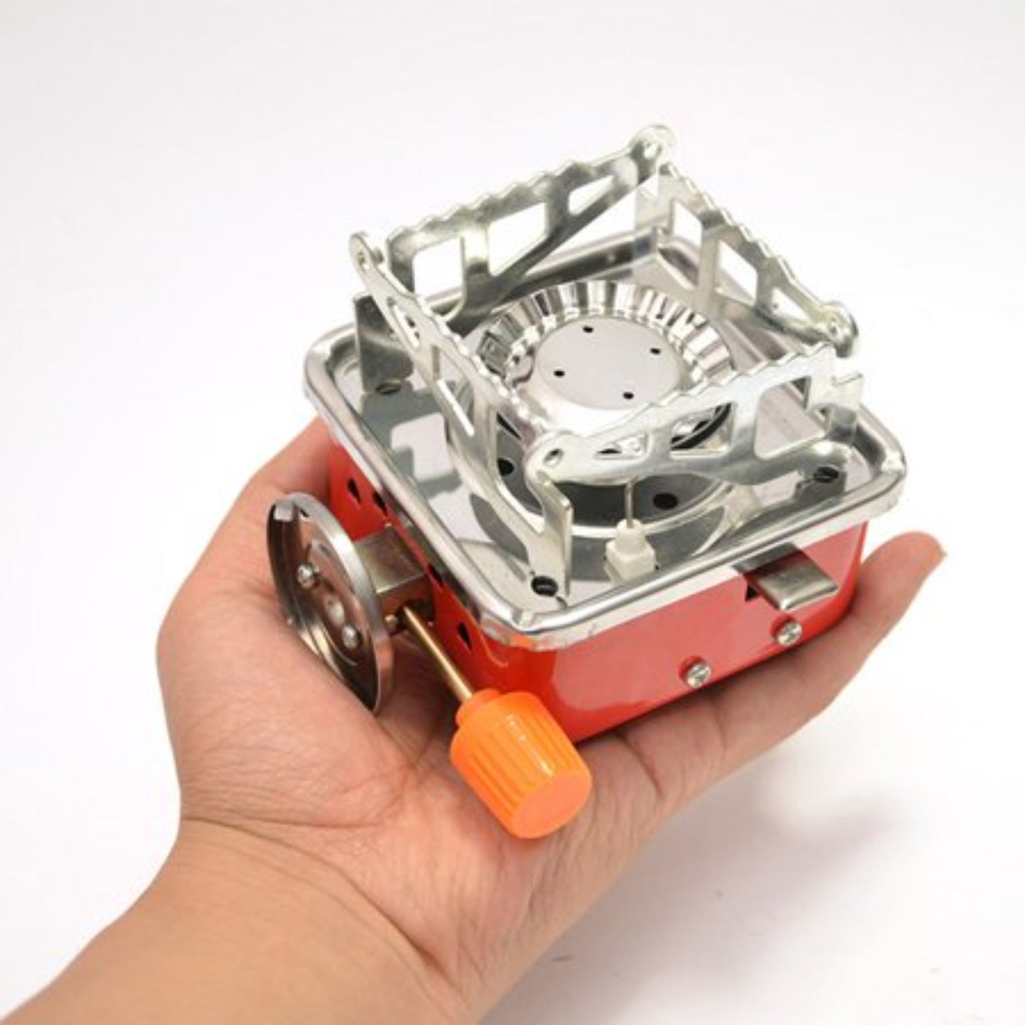 Mini Square Camping Stove Direct Canister Mount Orange Knob