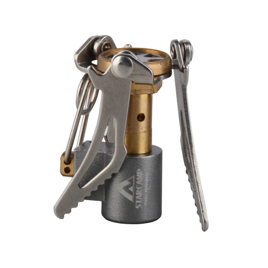Portable camping stove with a keychain attachment on a white background