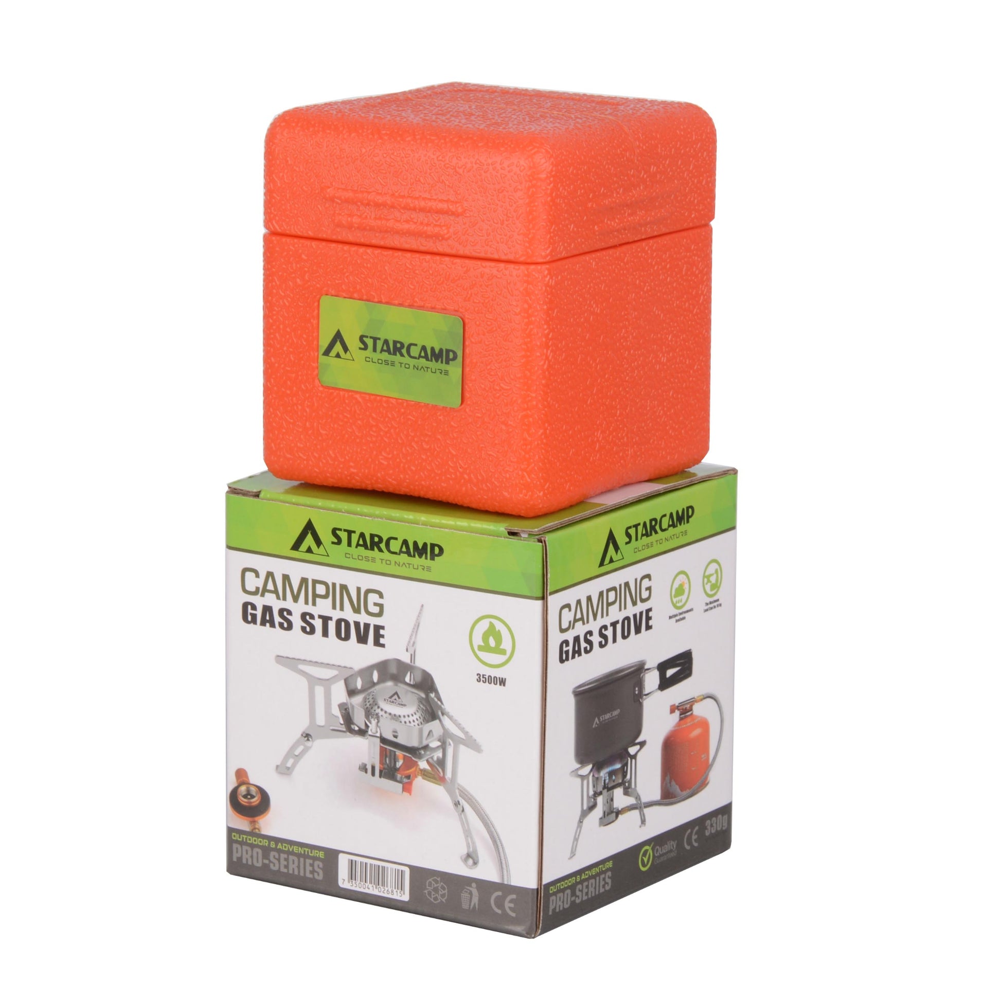 STARCAMP 3000W camping stove with built-in hexagonal wind shield and flexible braided hose