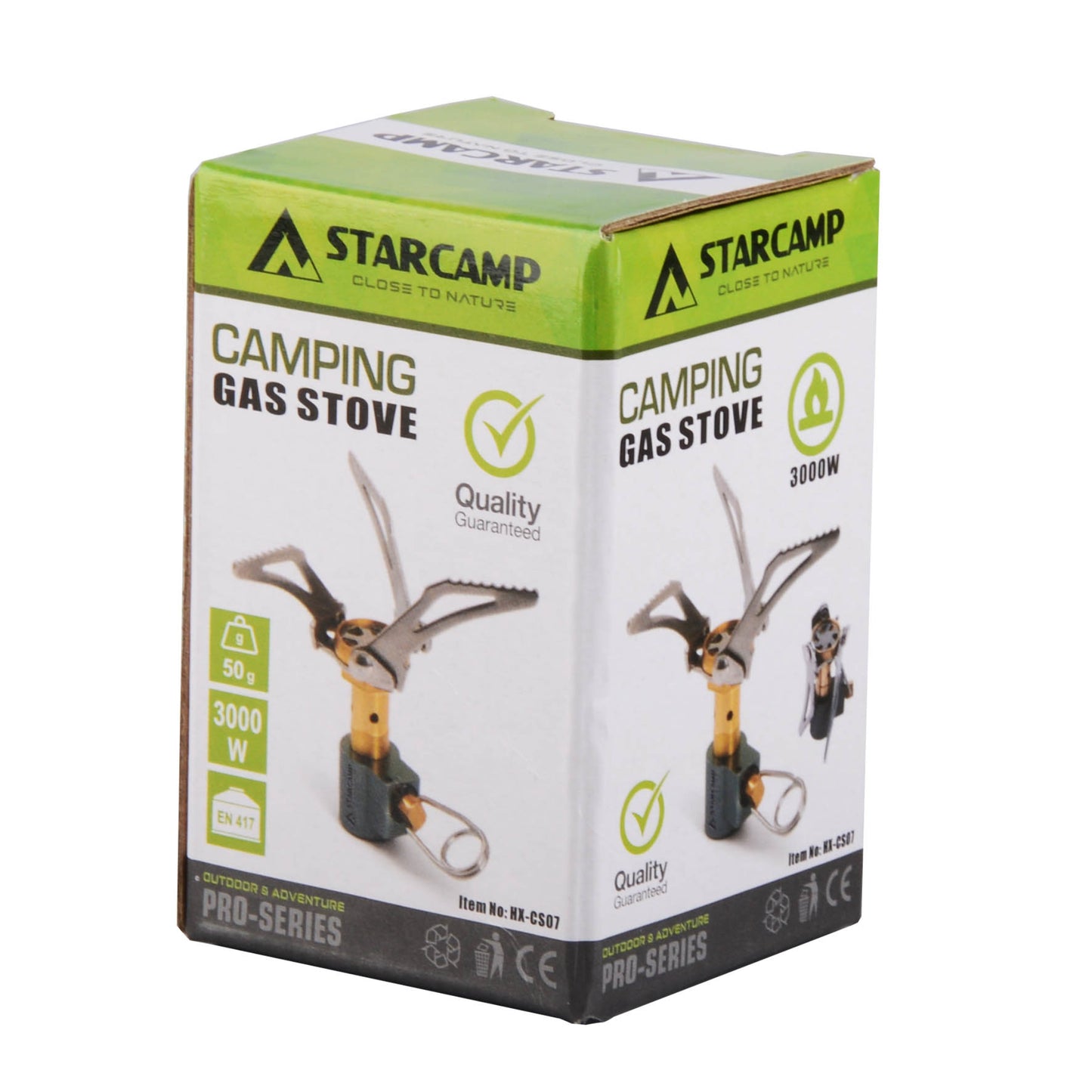 Starcamp camping gas stove packaging on a white background