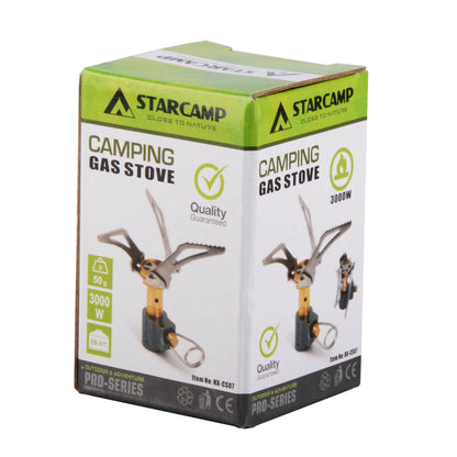 Starcamp camping gas stove packaging on a white background