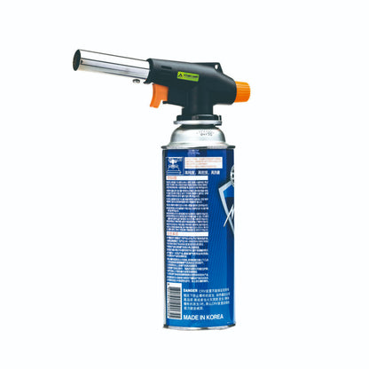 Close up of STARCAMP butane torch high temperature stainless steel nozzle and flame retardant black body