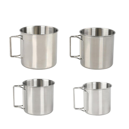 STARCAMP largest 660ml stainless steel camping cup with folding handle showing full capacity for outdoor use