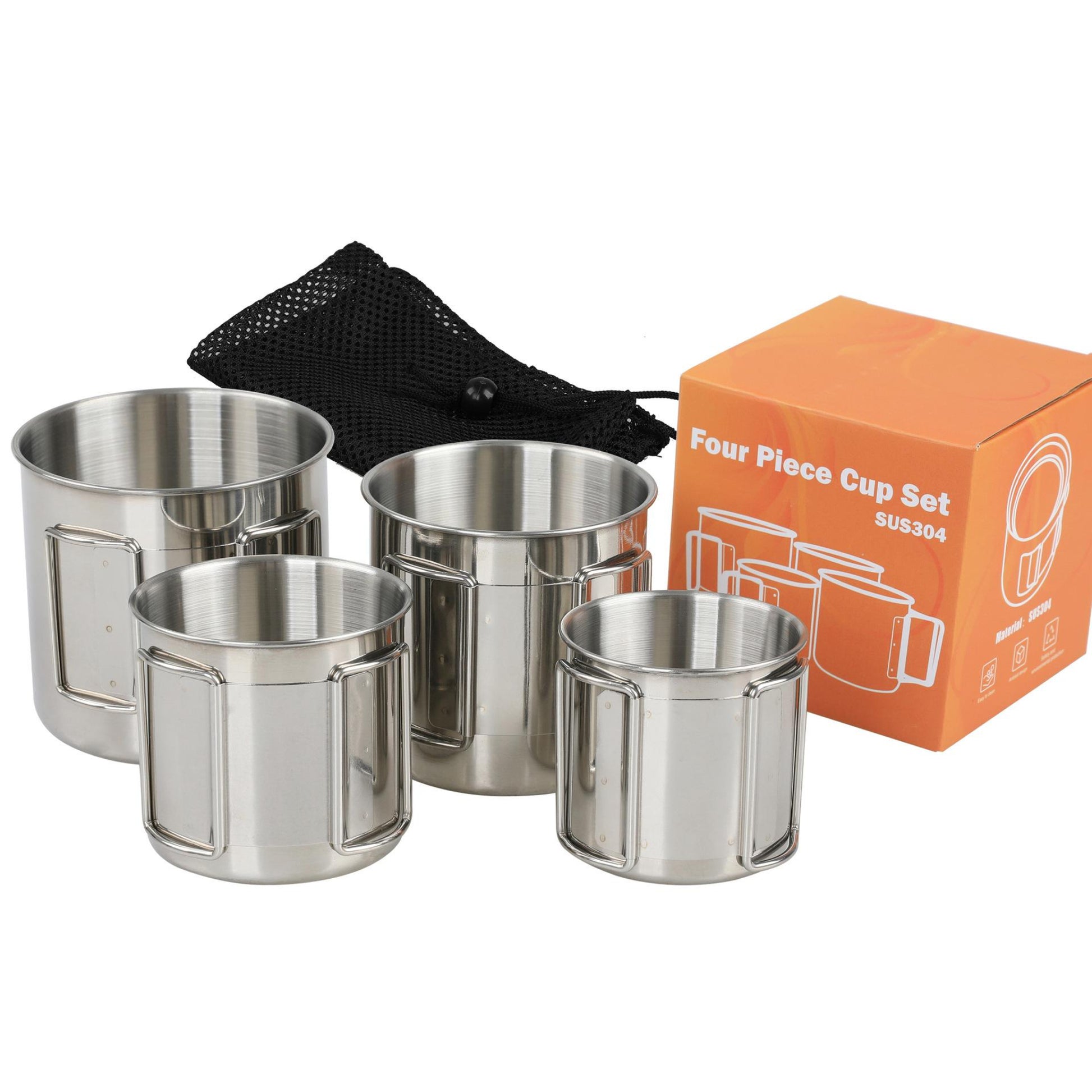 STARCAMP 4-piece camping cup set nested inside each other showing compact storage for backpacking and hiking