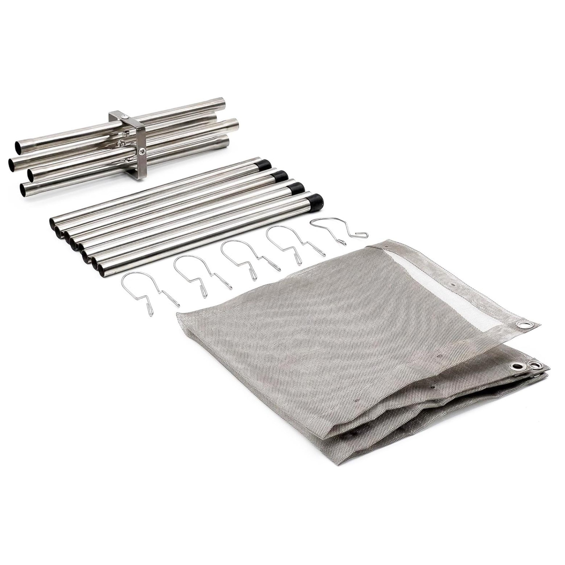Close up of STARCAMP portable fire pit X-frame stainless steel folding legs with rubber feet